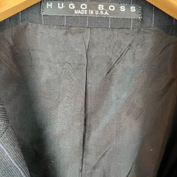 HUGO BOSS Men’s 40S Black / Purple Stripe Wool Suit Flat Front 36 x 30 - Picture 15 of 15
